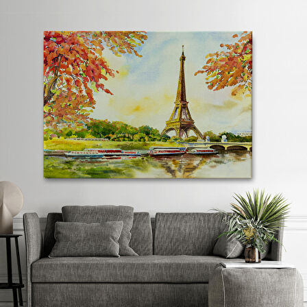 Seine Nehri Ve Eyfel Manzaralı Yağlıboya Dekoratif Kanvas Duvar Tablosu-3564