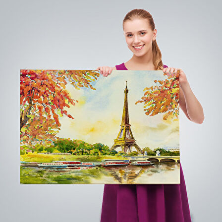 Seine Nehri Ve Eyfel Manzaralı Yağlıboya Dekoratif Kanvas Duvar Tablosu-3564