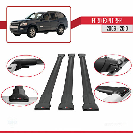 Ford Explorer 2006-2010 Arası ile Uyumlu FLY Model Ara Atkı Tavan Barı Siyah 3 Adet