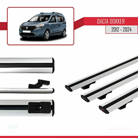 Dacia Dokker (K67) 2012-2024 Arası ile Uyumlu BASIC Model Ara Atkı Tavan Barı Gri 3 Adet