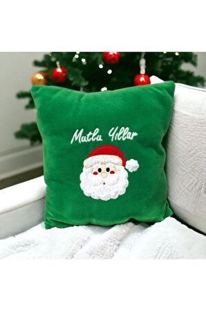 Toyzz Yeşil Dekoratif 30x30 Çocuk Odası Pelüs Noel Baba Yılbaşı Yastık kırlent