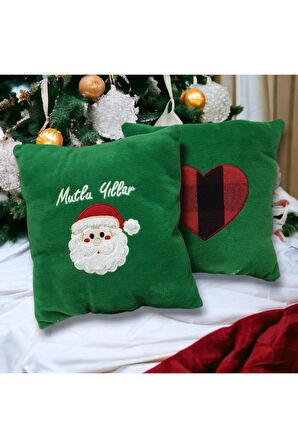 Toyzz Yeşil Dekoratif 30x30 Çocuk Odası Pelüs Noel Baba Yılbaşı Yastık kırlent