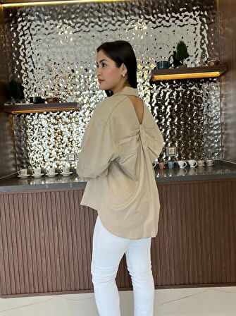 Sırt Dekolteli Oversize Basic Gömlek GMK08002