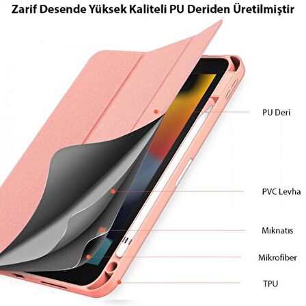 Coofbe Kalem Yerli Uyku Modlu Mıknatıslı Standlı Kapaklı iPad 10.2 2022 Kılıf Tablet Kılıfı Pu Deri Mikrofiber Tablet Kılıfı 