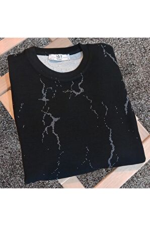 Süvari Mermer Desen Rahat Kalip Sweatshirt