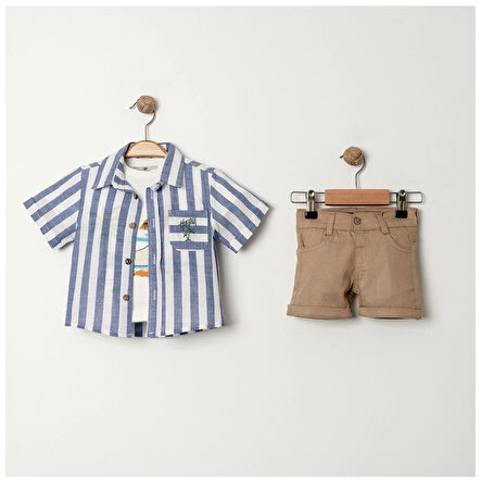 ERKEK BEBEK PAMUKLU GÖMLEKLİ ŞORTLU 3'LÜ TAKIM