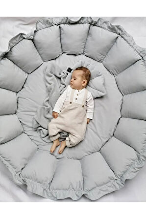 Babynest Organik Kumaş Gri Açılır - Kapanır Oyun Minderi Jaju-babynest Bebek Yatağı Bebek Yuvası