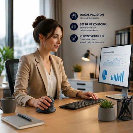 MultiZone Şarj Edilebilir Kablosuz Ergonomik Sessiz Dikey Mouse Bluetooth 2.4G Ofis PC