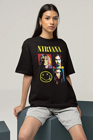 Rock Metal Müzik Grubu Nirvana Baskılı Unisex Oversize Tişört