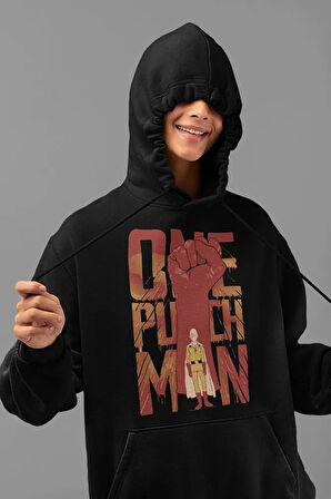 Anime Karakter Baskılı Unisex Hoodie, Oversize One Punch Man Hoodie