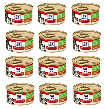 Hill's Kitten & Mother Tender Mousse Tavuk Ve Hindili Yavru ve Anne Kedi Yaş Maması 85 Gr X 12 Adet