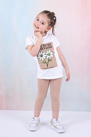 Kız Çocuk Şortlu Fitilli Kapri Tayt Kompak T-Shirt Alt Üst Takım