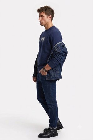 regular fit pamuk kumaş Erkek Standart Grafikli Sweatshirt -0157 lacivertlogo / L