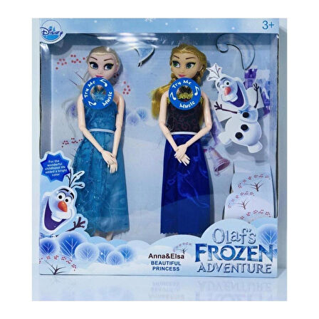 DZC KUZENLER AVM Frozen ELSA VE ANNA Eklemli Işıklı Müzikli Oyuncak Bebek 2 li