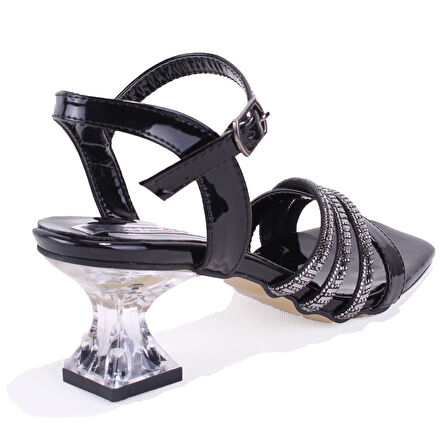 Dagoster DZA07-1284055 Siyah Rugan Şeffaf Topuklu Abiye Kadın Ayakkabı