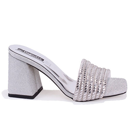Dagoster DZA07-1284108 Gümüş Topuklu Abiye Kadın Terlik