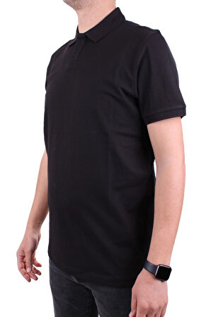 Dagoster DMG23-231319 Siyah Günlük Yarım Patlı Pike Polo Yaka Erkek Tişört