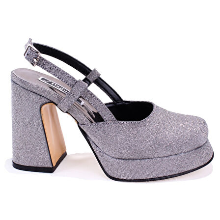 Dagoster DZA07-337560 Platin Simli  Platform Topuklu Kadın Ayakkabı