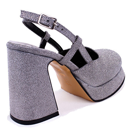 Dagoster DZA07-337560 Platin Simli  Platform Topuklu Kadın Ayakkabı