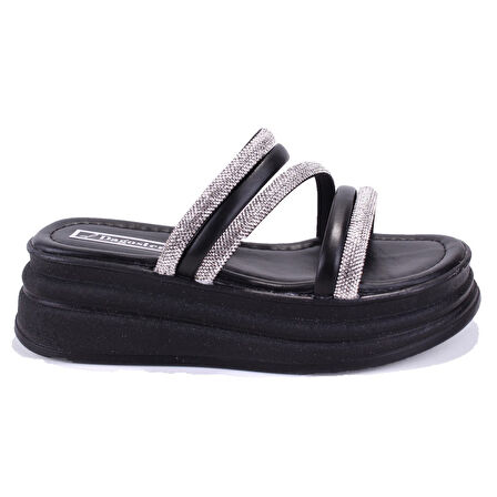 Dagoster DZA07-1241305 Siyah Taşlı Spor Kadın Terlik