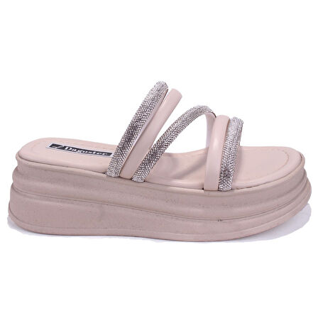 Dagoster DZA07-1241305 Bej Taşlı Spor Kadın Terlik