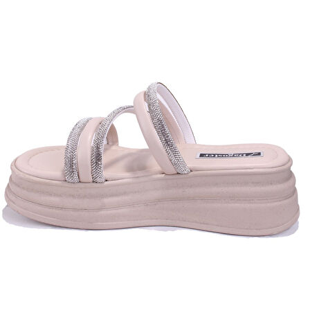 Dagoster DZA07-1241305 Bej Taşlı Spor Kadın Terlik