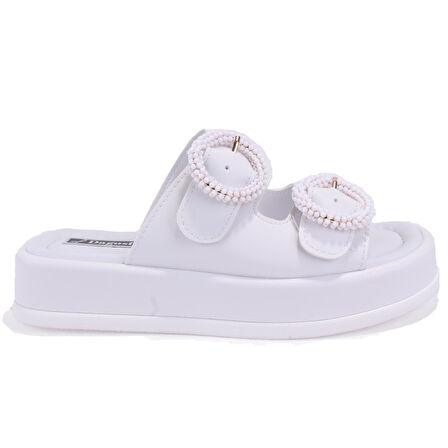 Dagoster DZA07-890784 Beyaz Ortopedik Günlük Taşlı  Kadın Terlik