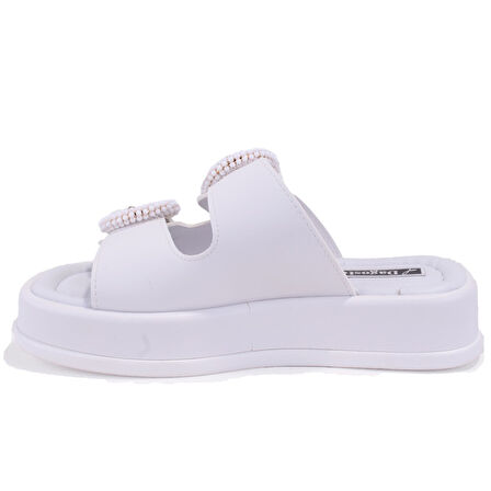 Dagoster DZA07-890784 Beyaz Ortopedik Günlük Taşlı  Kadın Terlik