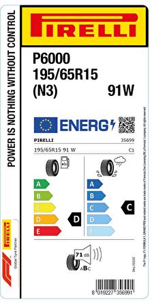 Pirelli 195/65R15 91W N3 P6000 D-C-71 Yaz Oto Lastiği (Üretim Yılı: 2024)
