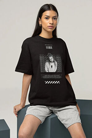 Mona Lisa Temalı Billie Eilish Baskılı Unisex Tişört, Oversize Şarkıcı Tişört
