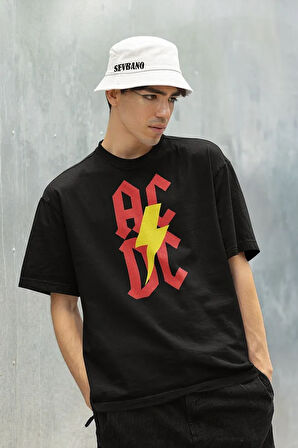 AC DC Müzik Grubu Baskılı Unisex Tişört, Oversize Rock Metal Müzik Tişört