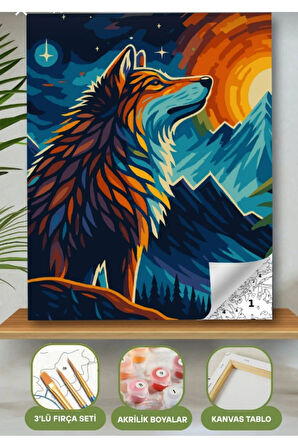 Sayılarla Boyama Seti 40x50 Cm (Çıtalı) Fırça Boya Dahil Numaralı Tuval Kurt