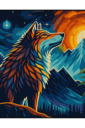 Sayılarla Boyama Seti 40x50 Cm (Çıtalı) Fırça Boya Dahil Numaralı Tuval Kurt