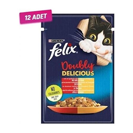 Felix Çifte Lezzet Tavuk ve Sığır Etli Yetişkin Kedi Konservesi 85 Gr x 12 Adet