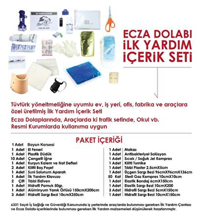 Çelik Ayna Çift Kapaklı Büyük Ecza Dolabı İçi Dolu Full Paket 846