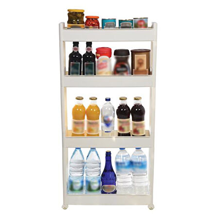 Motek 4 Katlı Çok Amaçlı Tekerlekli Raf Mutfak Rafı Banyo Rafı-SR-04