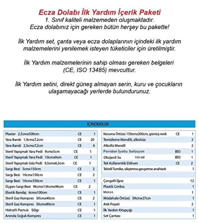 İlk Yardım İçeriği Ecza Dolabı Yedek İçeriği Lüx içerikli- PHL