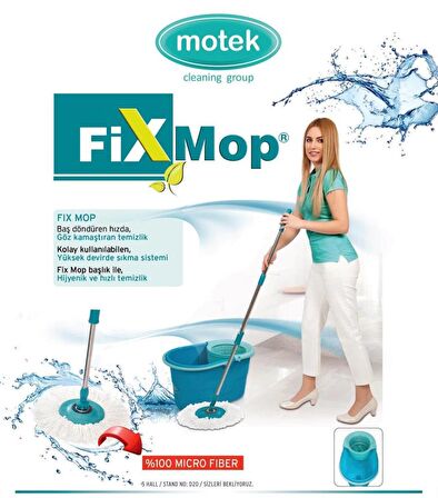 Motek Fix Mop Temizli Seti Paspas Temizlik Kovası+5Ad Yedek Başlık