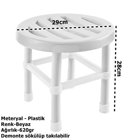 Çelik Ayna Yuvarlak Banyo Taburesi Çok Amaçlı Tabure Beyaz 123