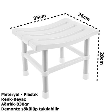 Çelik Ayna Kare Banyo Taburesi Çok Amaçlı Tabure Beyaz CLK-124