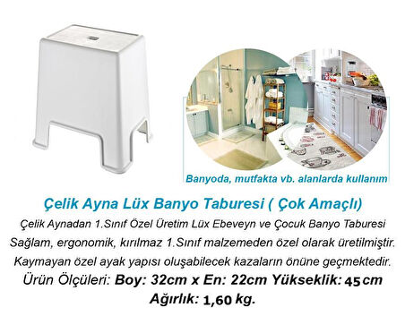 Geseus  Büyük Boy Banyo Taburesi Çok amaçlı Tabure-129-Beyaz