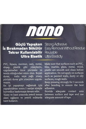 Segnan Nano Çift Taraflı Yıkanıp Tekrar Kullanılabilir Şeffaf Bant 19mmX1Mt