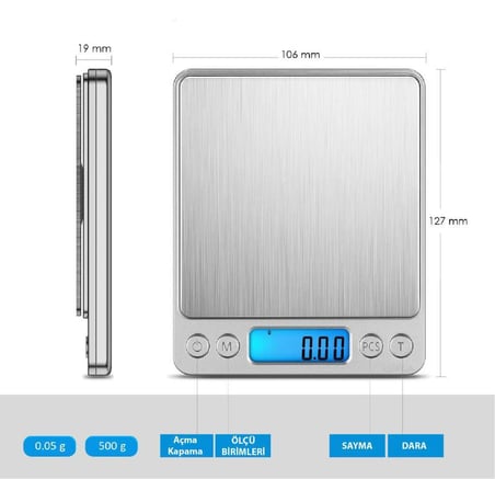 Dijital Hassas Elektronik Taşınabilir Terazi Tartı 3000Gr/ 0.1Gr Hassas Terazi 7107