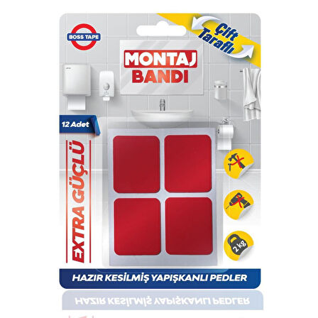 Çift Taraflı Hazır Kesilmiş Çokamaçlı Montaj Bandı 12'li