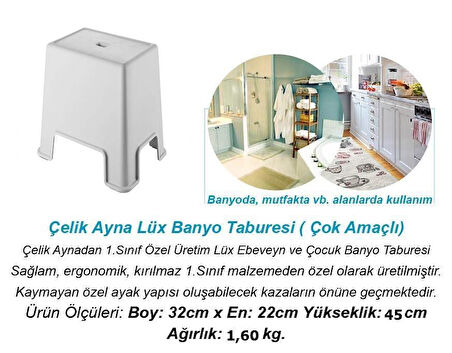 Geseus Banyo Taburesi  Büyük Boy Çok amaçlı Tabure Açık Gri-481