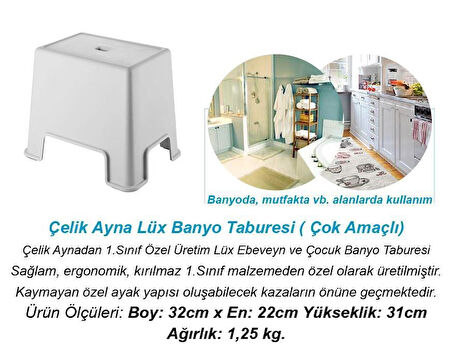 Çelik Ayna Lüx Banyo Taburesi Çok Amaçlı Tabure Açık Gri- 480