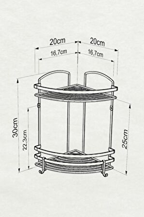 Geseus Paslanmaz Çelik İki Katlı Kancalı Banyo Köşe Rafı SİYAH BK082-SİYAH