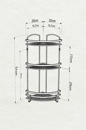 Geseus Paslanmaz Çelik Üç Katlı Kancalı Banyo Köşe Rafı SİYAH BK083-SİYAH