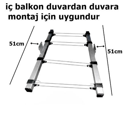 Orta Askılı Balkon içi Makaralı Sabit Çamaşır Askısı Paslanmaz Alüminyum Makaralı İP HEDİYELİ-Acore