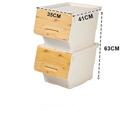 Motek  Patateslik Soğanlık Tekerlekli Organizer Çok Amaçlı Saklama Kutusu 2X33 Lt Bambu+Krem